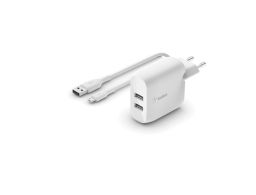 ADAPTADOR DE CORRIENTE BELKIN BLANCO 2x USB/ A+ CABLE USB/ A A microUSB