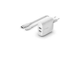 ADAPTADOR DE CORRIENTE BELKIN BLANCO 2x USB/ A+ CABLE USB/ A A TIPO C