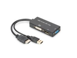 CONVERSOR VIDEO DIGITUS HDMI - DP+DVI+VGA M-H/H/H 0,2M 3 EN 1 C NEGRO DORADO