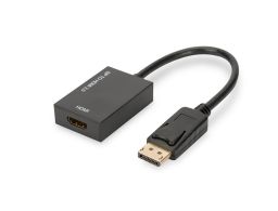 CONVERSOR DIGITUS VIDEO DISPLAYPORT HDMI TIPO A M/F 0.2M W/INTERLOCK DORADO NEGR