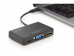 CONVERSOR HUB DIGITUS VIDEO A/V 4 EN 1 USB TIPO C SALIDA DP+HDMI+DVI+VGA 4K