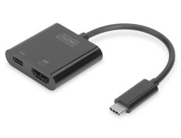 CONVERSOR HUB DIGITUS VIDEO USB TIPO C A HDMI 4K 60 HZ + USB C (PD) NEGRO