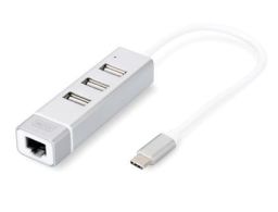 CONVERSOR HUB DIGITUS USB-C TO 3 PUERTOS USB A/F 1X RJ45 10/100