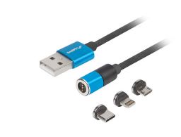 CABLE LANBERG 3EN1 USB 2.0 USB-C,MUSB ,LIGHTNING,QCHARGE 3.0 MAGNETICO AZUL 1M