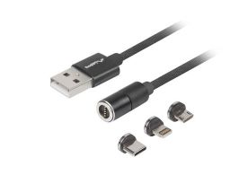 CABLE LANBERG 3EN1 USB 2.0USB-C ,MUSB,LIGHTNING, QCHARGE 3.0 MAGNETICO NEGRO 1M