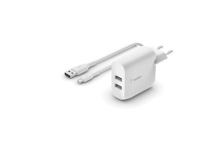 ADAPTADOR DE CORRIENTE BELKIN BLANCO 2x USB/ A+ CABLE USB/ A A microUSB