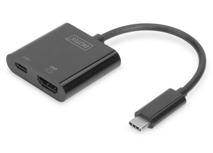 CONVERSOR HUB DIGITUS VIDEO USB TIPO C A HDMI 4K 60 HZ + USB C (PD) NEGRO