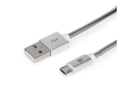 CABLE MAILLON PREMIUM MICRO USB 2,4 METAL PLATEADO 1M