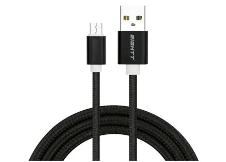 CABLE EIGHTT USB A MICROUSB 1MTS TRENZADO DE NYLON NEGRO. CARCASA DE ALUMINIO