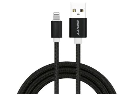 CABLE EIGHTT USB A LIGHTNING 1M TRENZADO DE NYLON NEGRO. CARCASA DE ALUMINIO