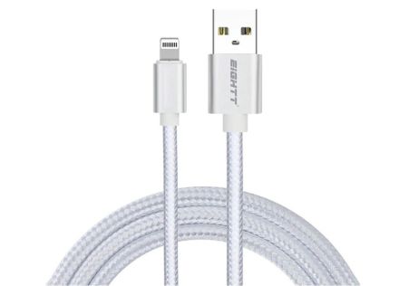 CABLE EIGHTT USB A LIGHTNING 1M TRENZADO DE NYLON PLATA. CARCASA DE ALUMINIO