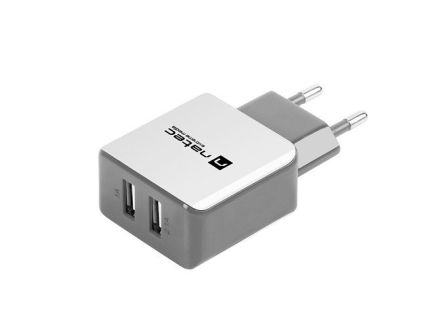 CARGADOR NATEC 2XUSB 2.1A 110 240V BLANCO GRIS