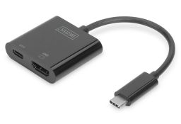 CONVERSOR HUB DIGITUS VIDEO USB TIPO C A HDMI 4K 60 HZ + USB C (PD) NEGRO