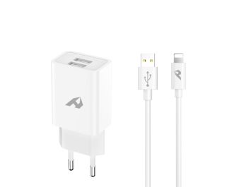 ADAPTADOR DE RED ENJOY USB 2 USB X 5V/24A CON CABLE LIGHTNING BLANCO