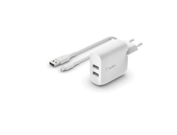 ADAPTADOR DE CORRIENTE BELKIN BLANCO 2x USB/ A+ CABLE USB/ A A microUSB