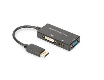 CONVERSOR DIGITUS DISPLAYPORT DP - HDMI+DVI+VGA M-H/H/H 0,2M 3 1 CE DORADO NEGRO