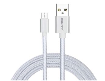 CABLE EIGHTT USB A MICROUSB 1MTS TRENZADO DE NYLON PLATA. CARCASA DE ALUMINIO