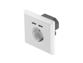 ROSETA PARED LANBERG 230V SCHUKO 16A 2X USB 2.1 A BLANCO